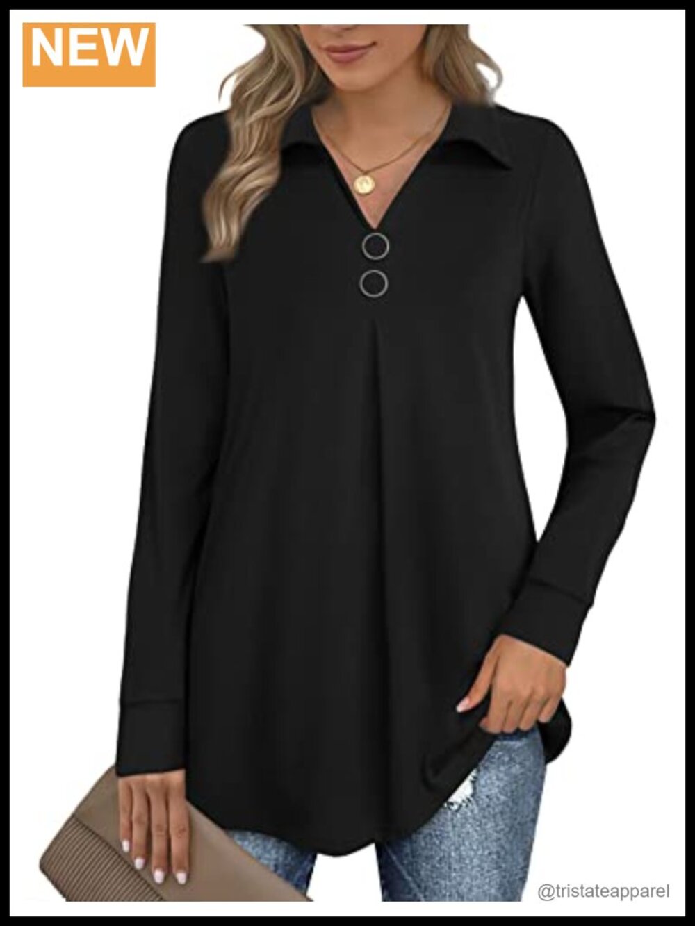 Womens Long Sleeve Casual Lapel V Neck Pullover Tunic Blouse Buttons